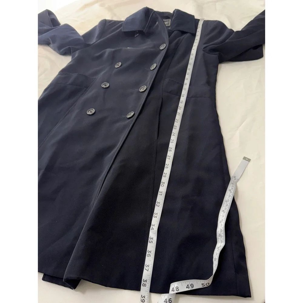 Vintage 90s Gallery Trench Coat Double Breasted Navy Blue Quiet Luxury Preppy 12